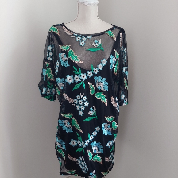 Zara Floral/Black Semi-Sheer Mini Dress - Picture 4 of 10